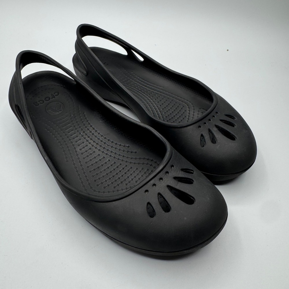 Crocs Kadee Black Slingback Ballet Flats Womens Size 8 Cutout Comfort Shoes